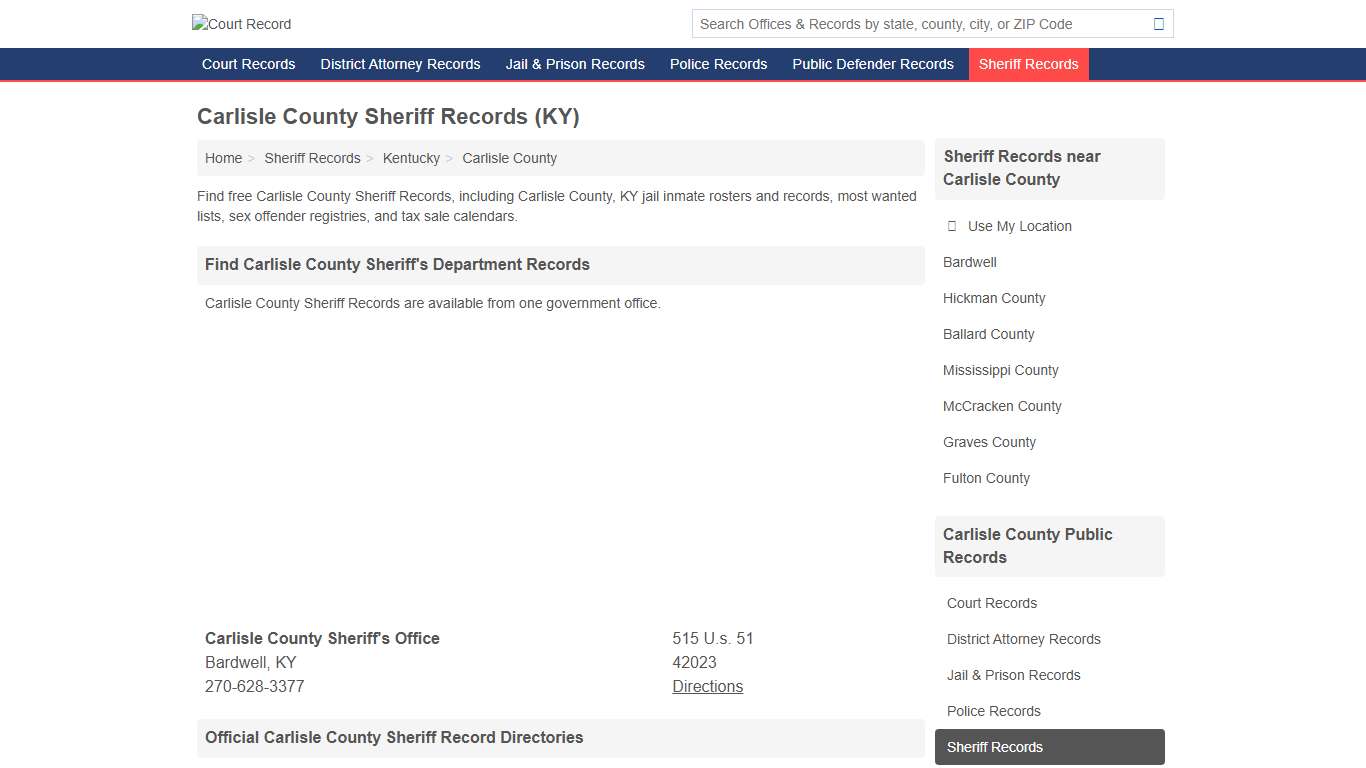 Carlisle County Sheriff Records for Free (Carlisle County, KY)